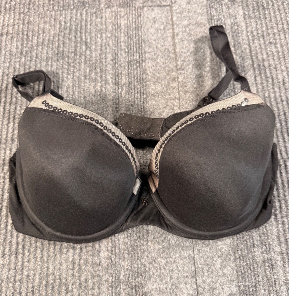 Victoria's Secret Fabulous Lined Demi Bra Black Sequin Mesh Trim 34D Underwire